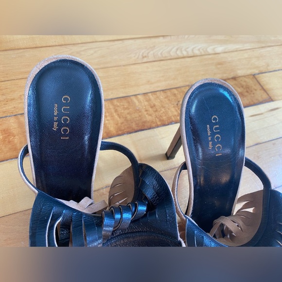 Gucci Becky Tan Hi Camelia Western Fringe Suede High Heels Brown - Picture 3 of 8